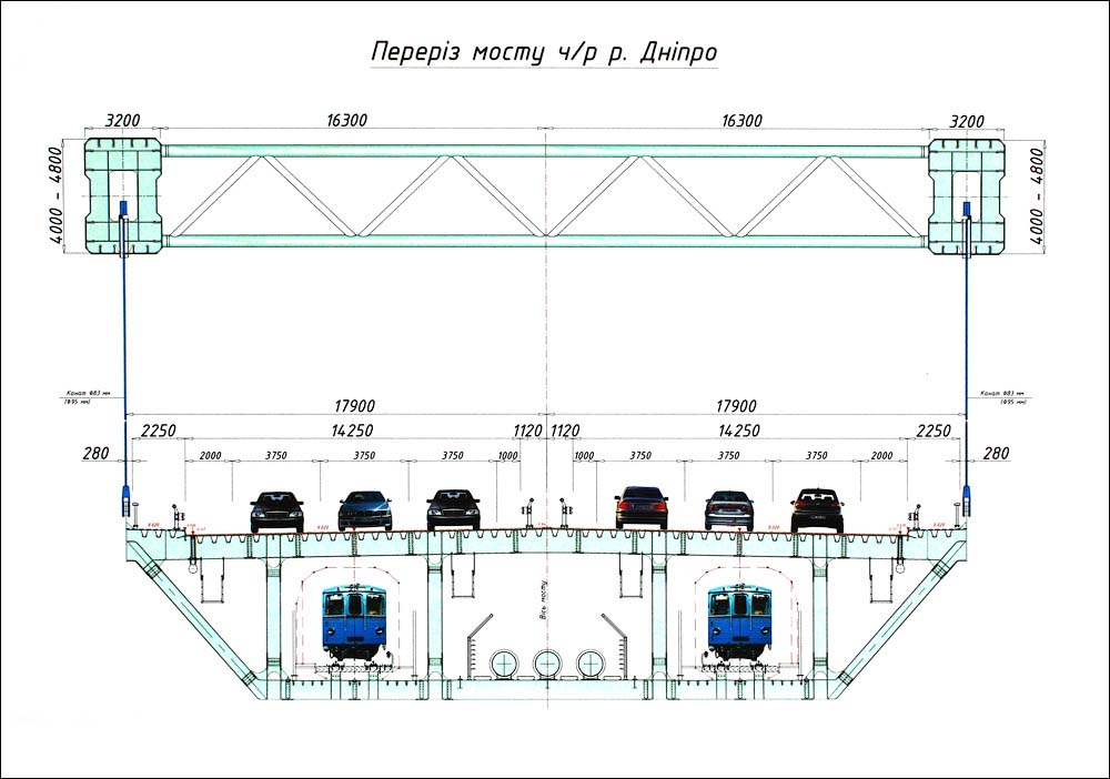 Подольский мостовой переход - проект моста в разрезе